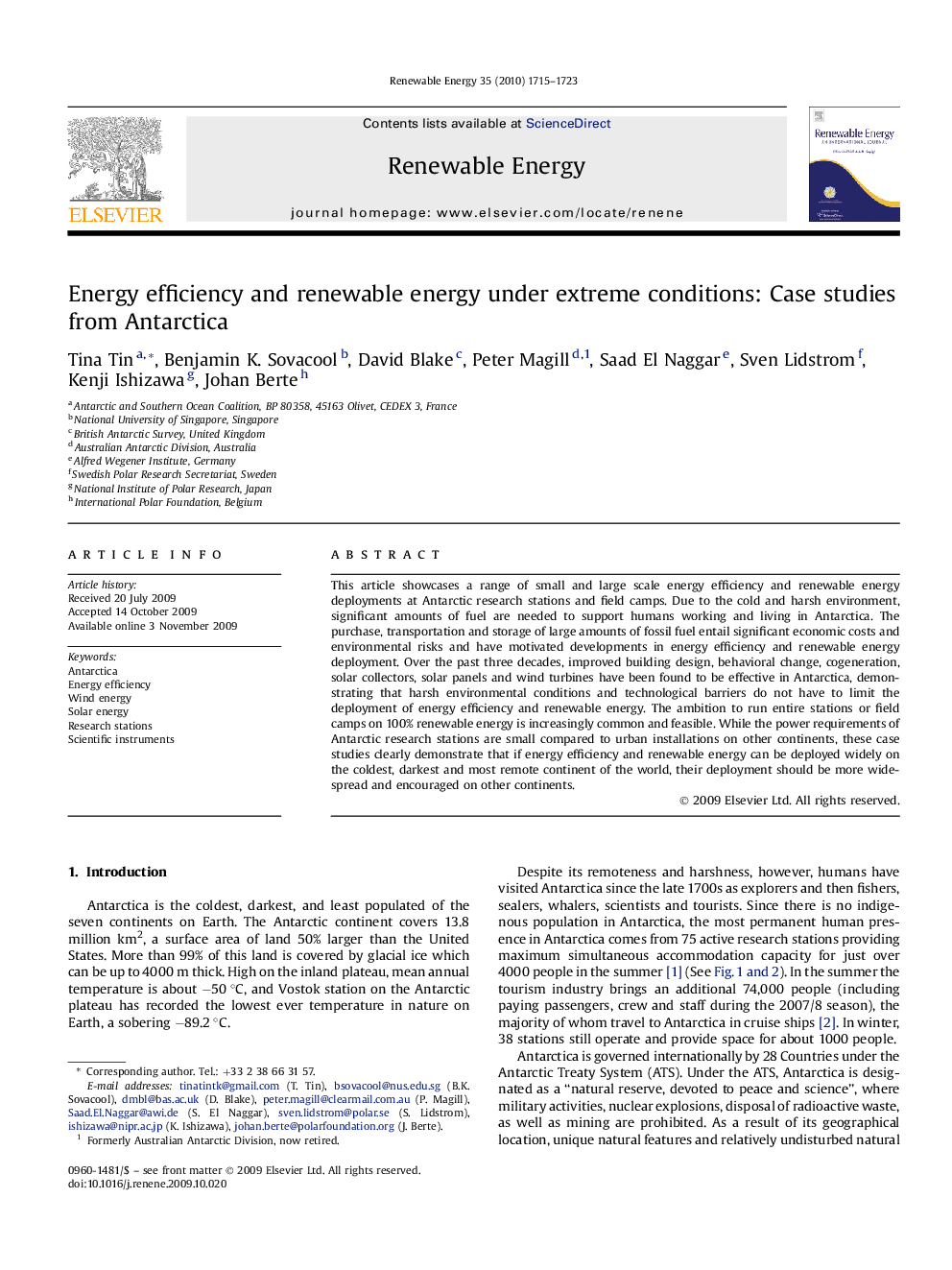 Energy efficiency and renewable energy under extreme conditions: Case studies from Antarctica