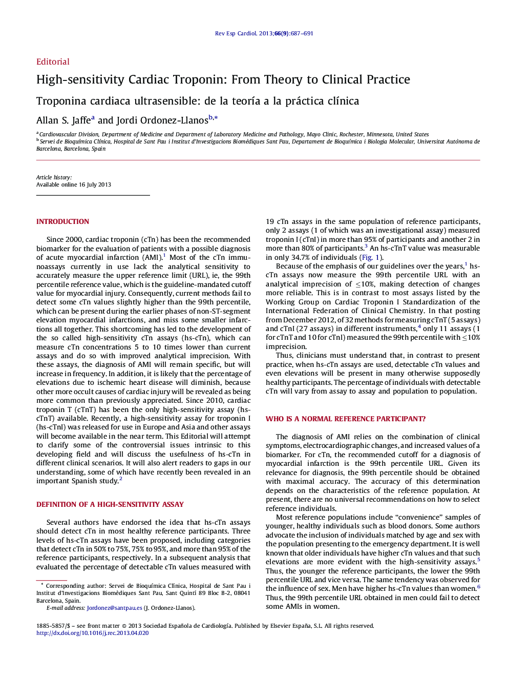 High-sensitivity Cardiac Troponin: From Theory to Clinical Practice