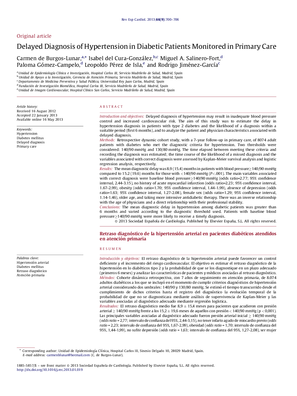 Delayed Diagnosis of Hypertension in Diabetic Patients Monitored in Primary Care