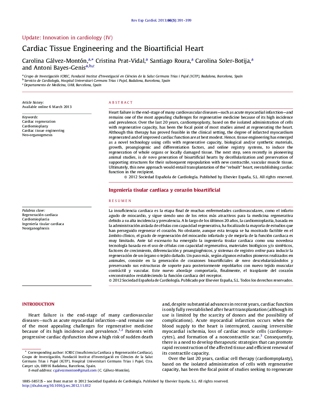 Cardiac Tissue Engineering and the Bioartificial Heart