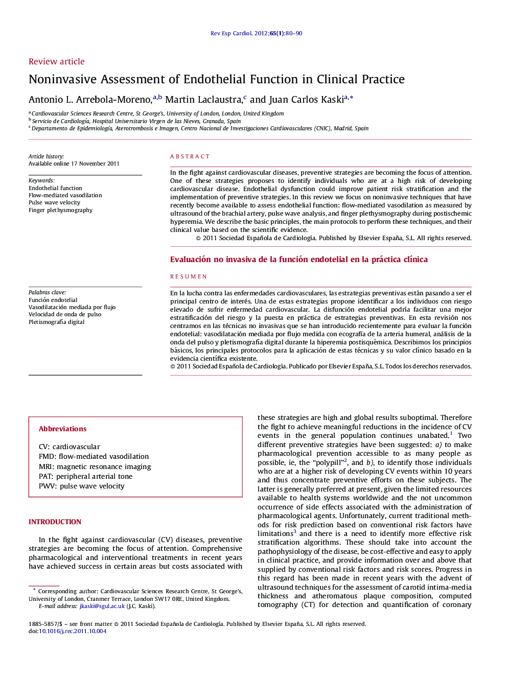 Noninvasive Assessment of Endothelial Function in Clinical Practice