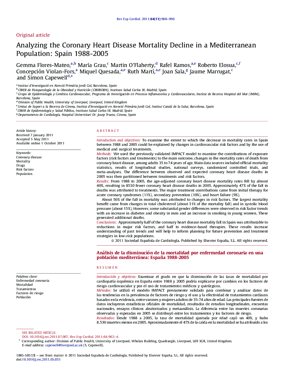 Analyzing the Coronary Heart Disease Mortality Decline in a Mediterranean Population: Spain 1988-2005