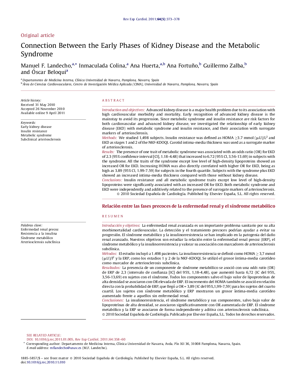 Connection Between the Early Phases of Kidney Disease and the Metabolic Syndrome