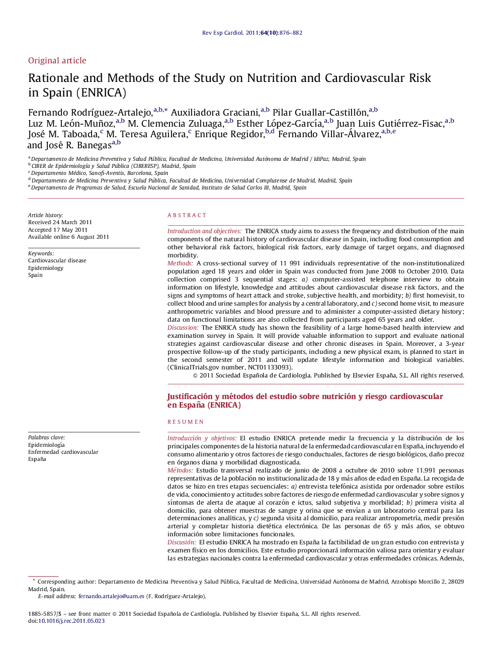 Rationale and Methods of the Study on Nutrition and Cardiovascular Risk in Spain (ENRICA)