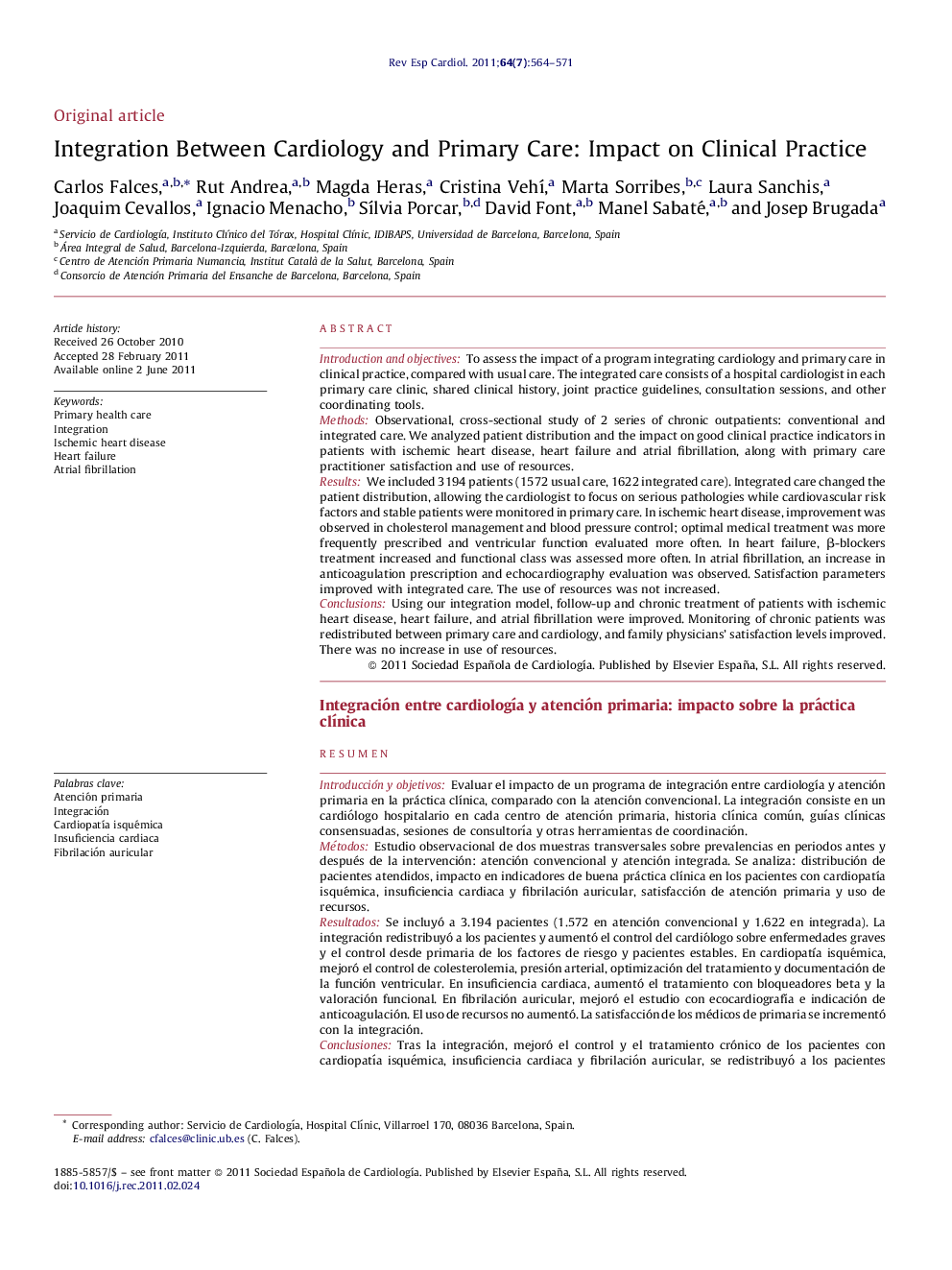 Integration Between Cardiology and Primary Care: Impact on Clinical Practice