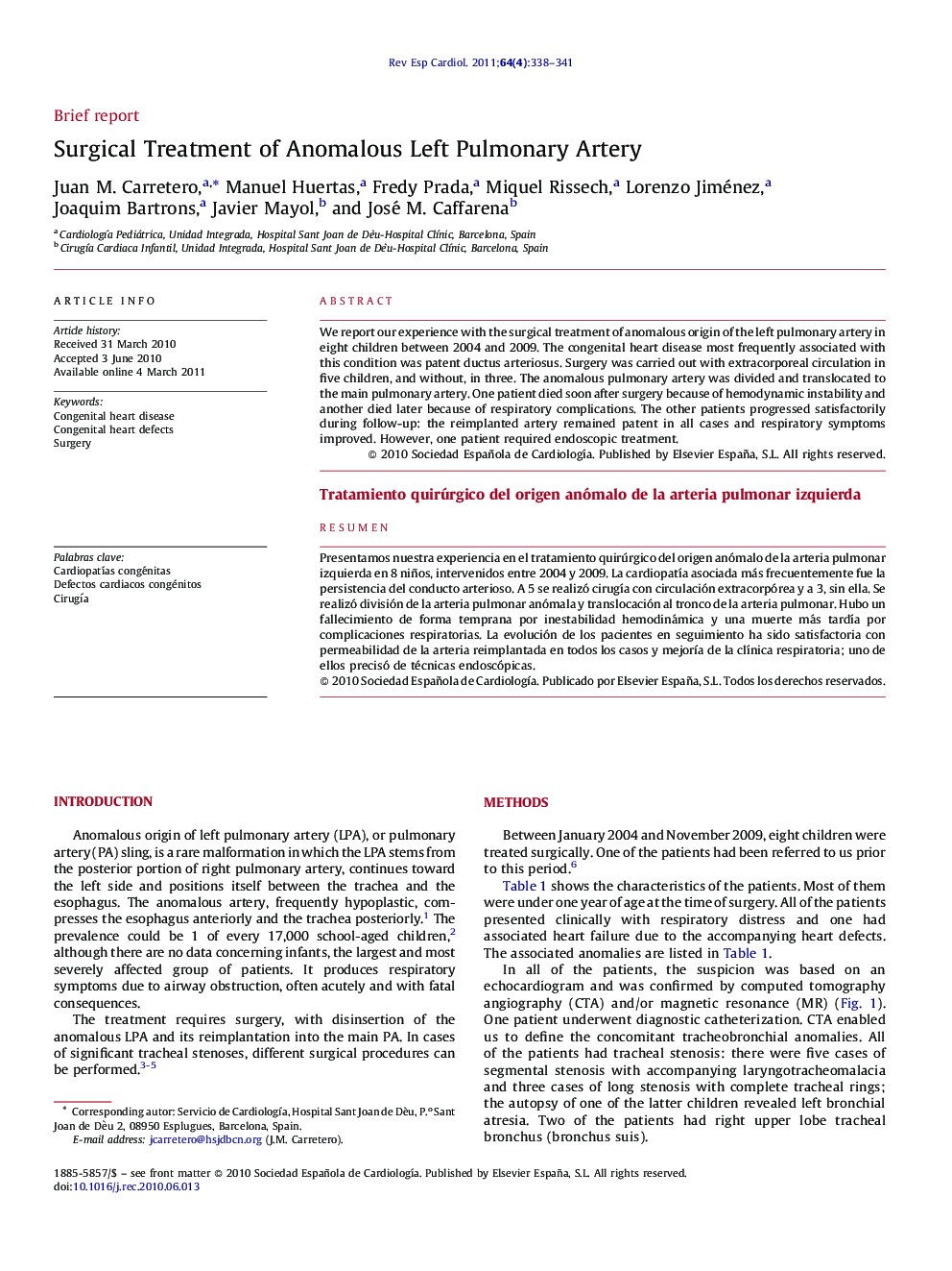 Surgical Treatment of Anomalous Left Pulmonary Artery