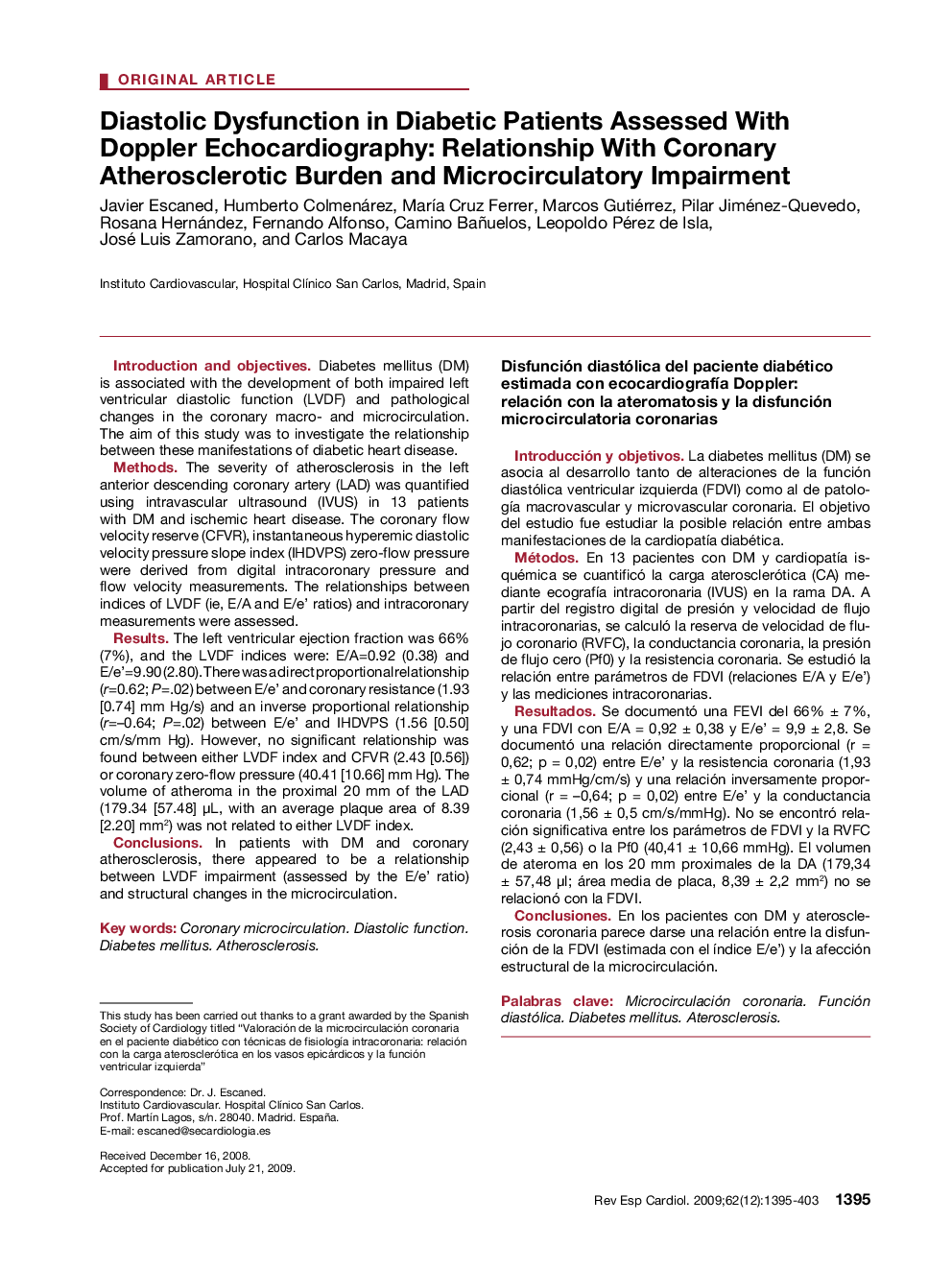 Diastolic Dysfunction in Diabetic Patients Assessed With Doppler Echocardiography: Relationship With Coronary Atherosclerotic Burden and Microcirculatory Impairment