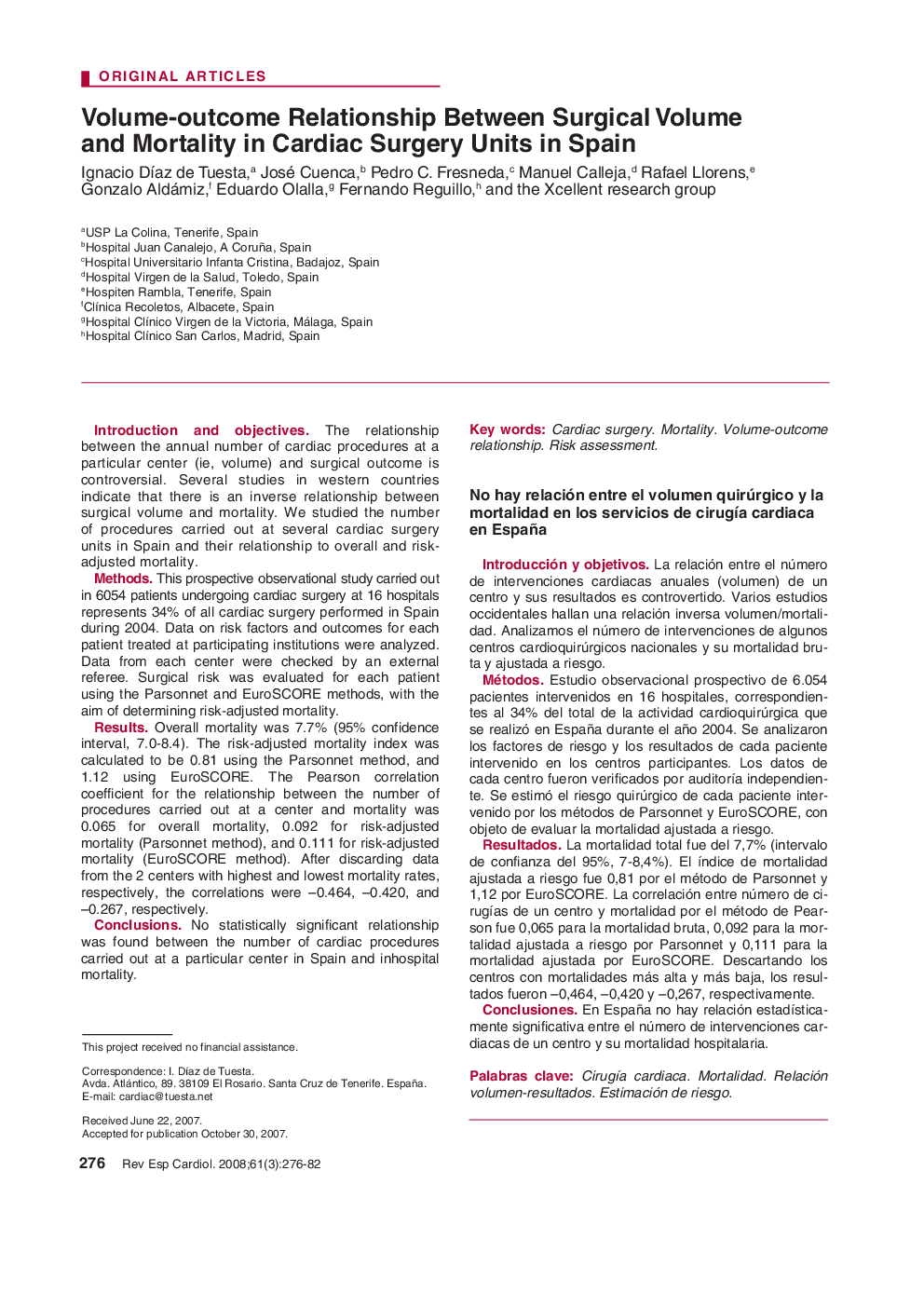 Volume-outcome Relationship Between Surgical Volume and Mortality in Cardiac Surgery Units in Spain 