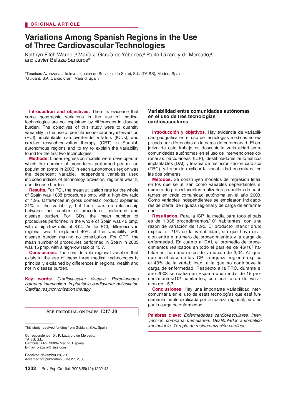 Variations Among Spanish Regions in the Use of Three Cardiovascular Technologies 