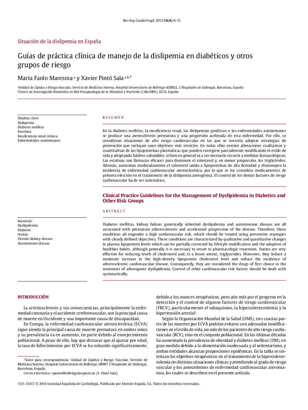 Guías de práctica clínica de manejo de la dislipemia en diabéticos y otros grupos de riesgo