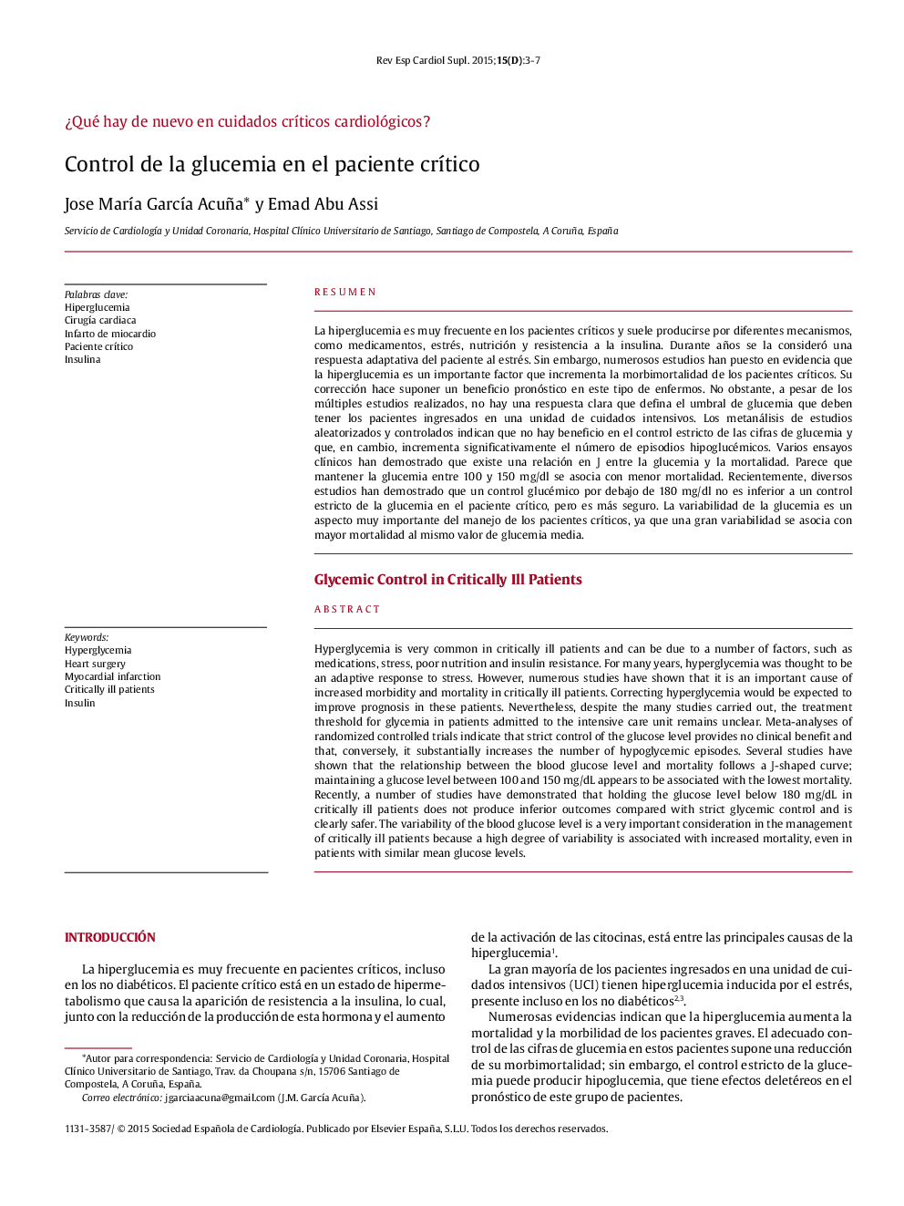 Control de la glucemia en el paciente crítico