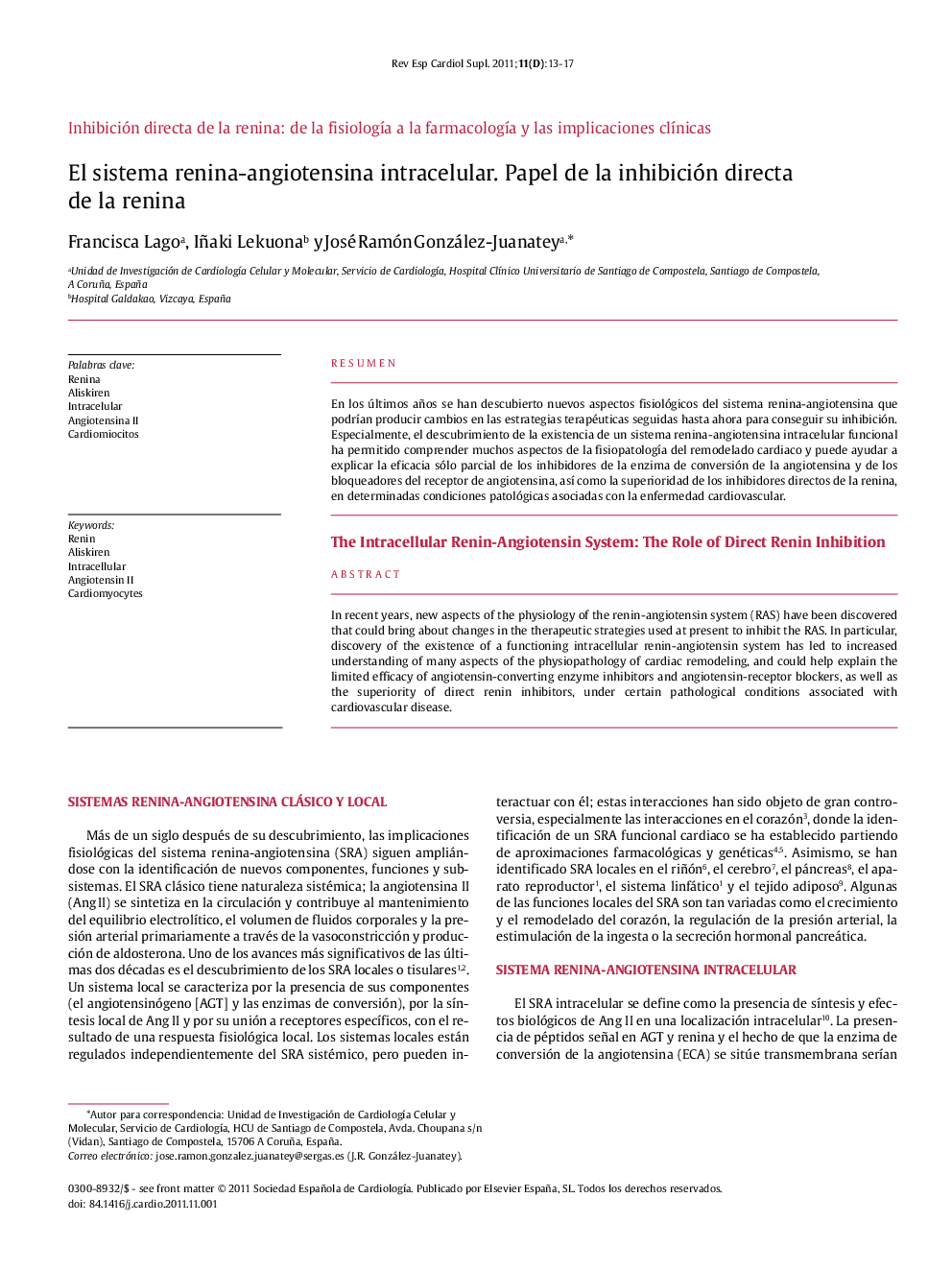 El sistema renina-angiotensina intracelular. Papel de la inhibición directa de la renina