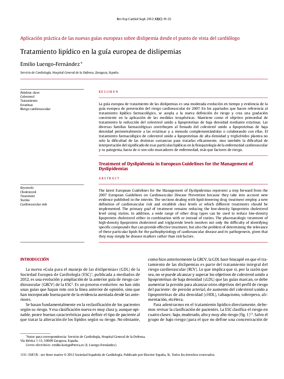 Tratamiento lipídico en la guía europea de dislipemias