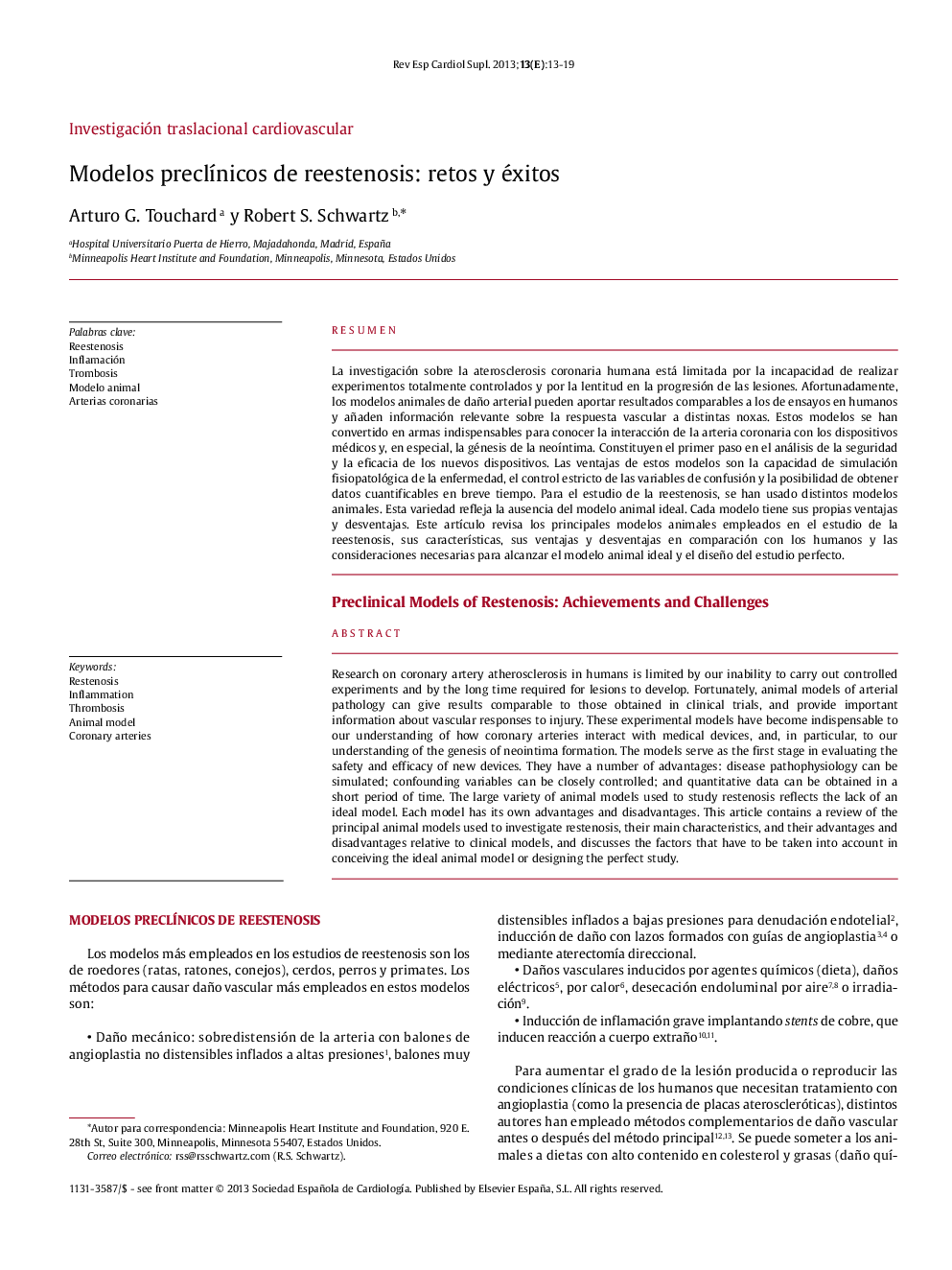 Modelos preclínicos de reestenosis: retos y éxitos