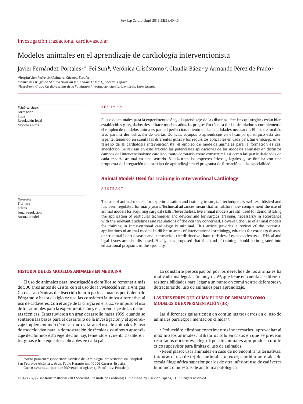 Modelos animales en el aprendizaje de cardiologÃ­a intervencionista