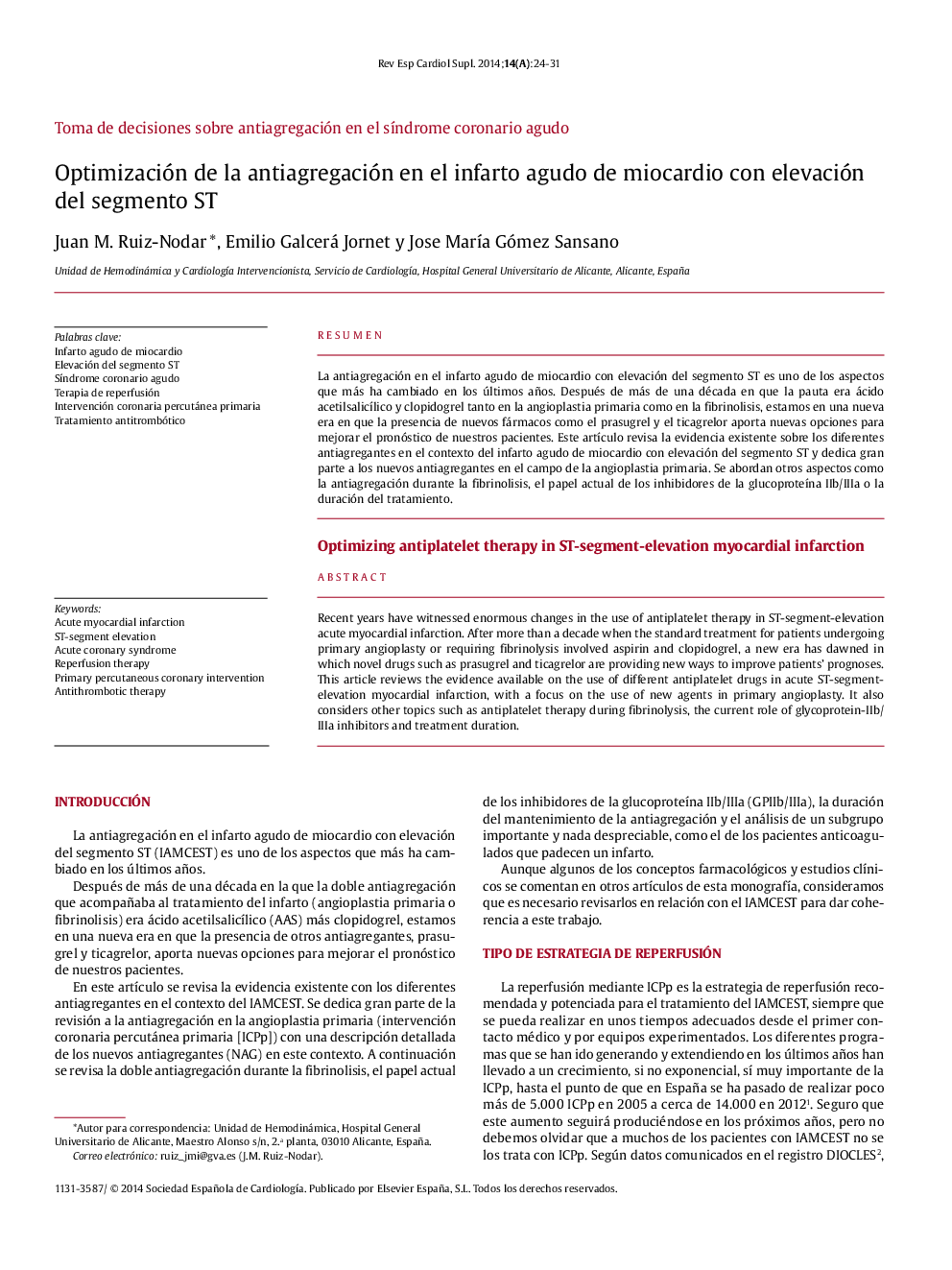 Optimización de la antiagregación en el infarto agudo de miocardio con elevación del segmento ST