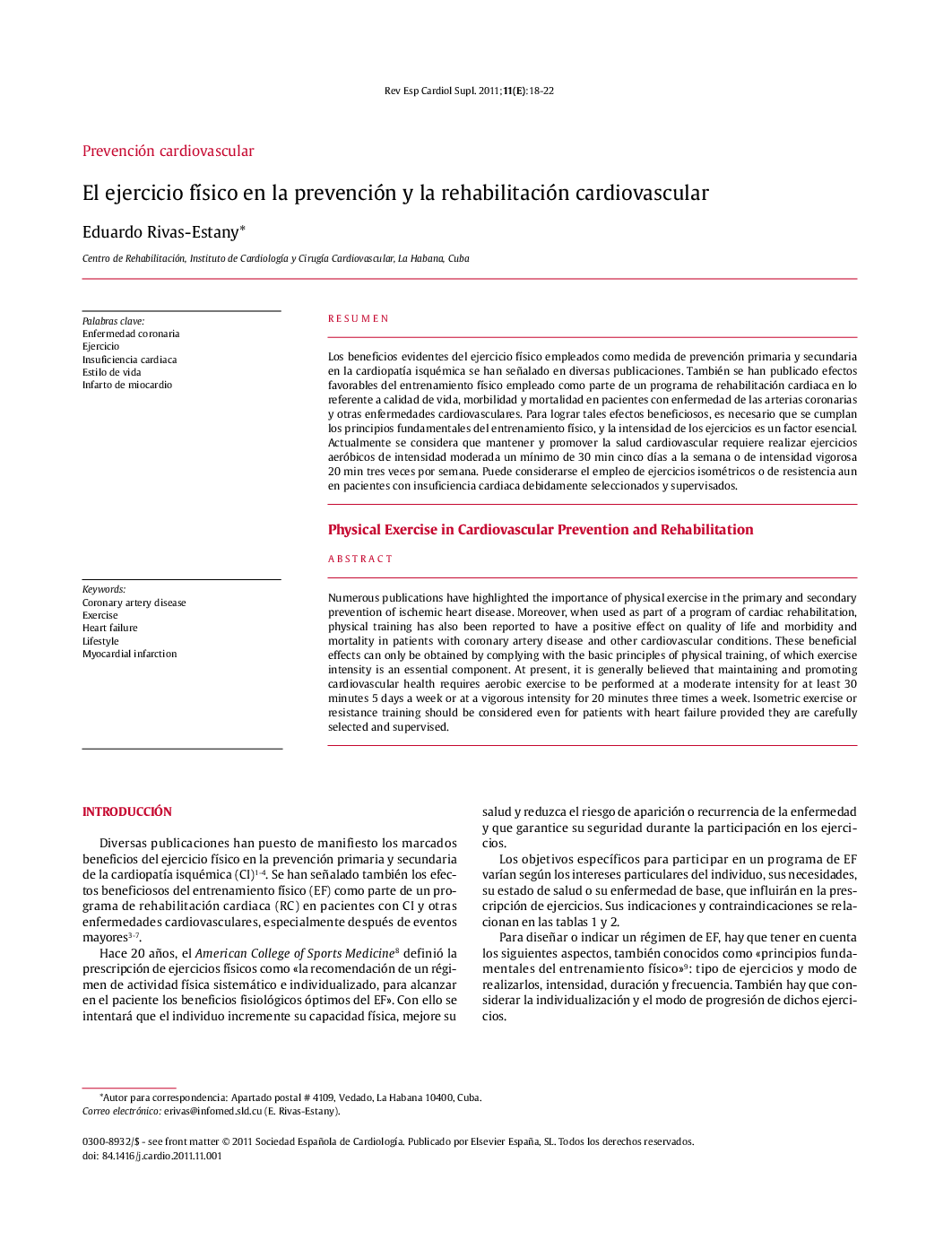 El ejercicio físico en la prevención la rehabilitación cardiovascular