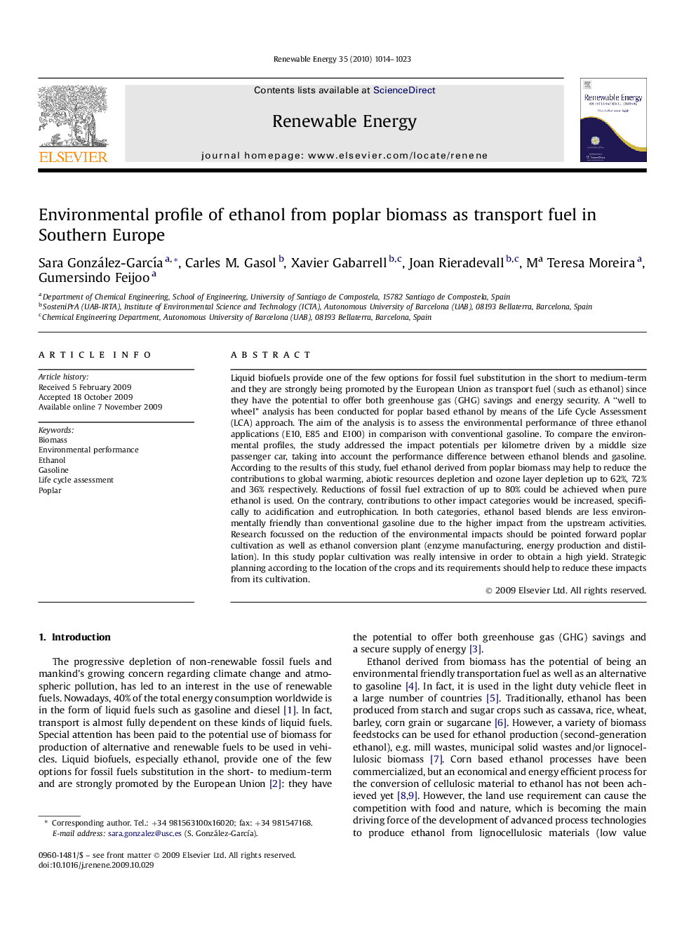عکس صفحه اول مقاله: Environmental profile of ethanol from poplar biomass as transport fuel in Southern Europe Environmental profile of ethanol from poplar biomass as transport fuel in Southern Europe