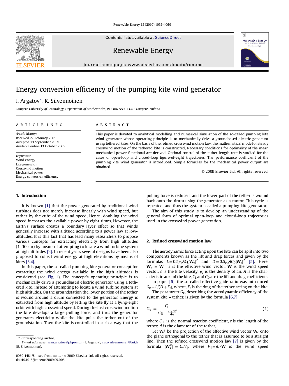 Energy conversion efficiency of the pumping kite wind generator