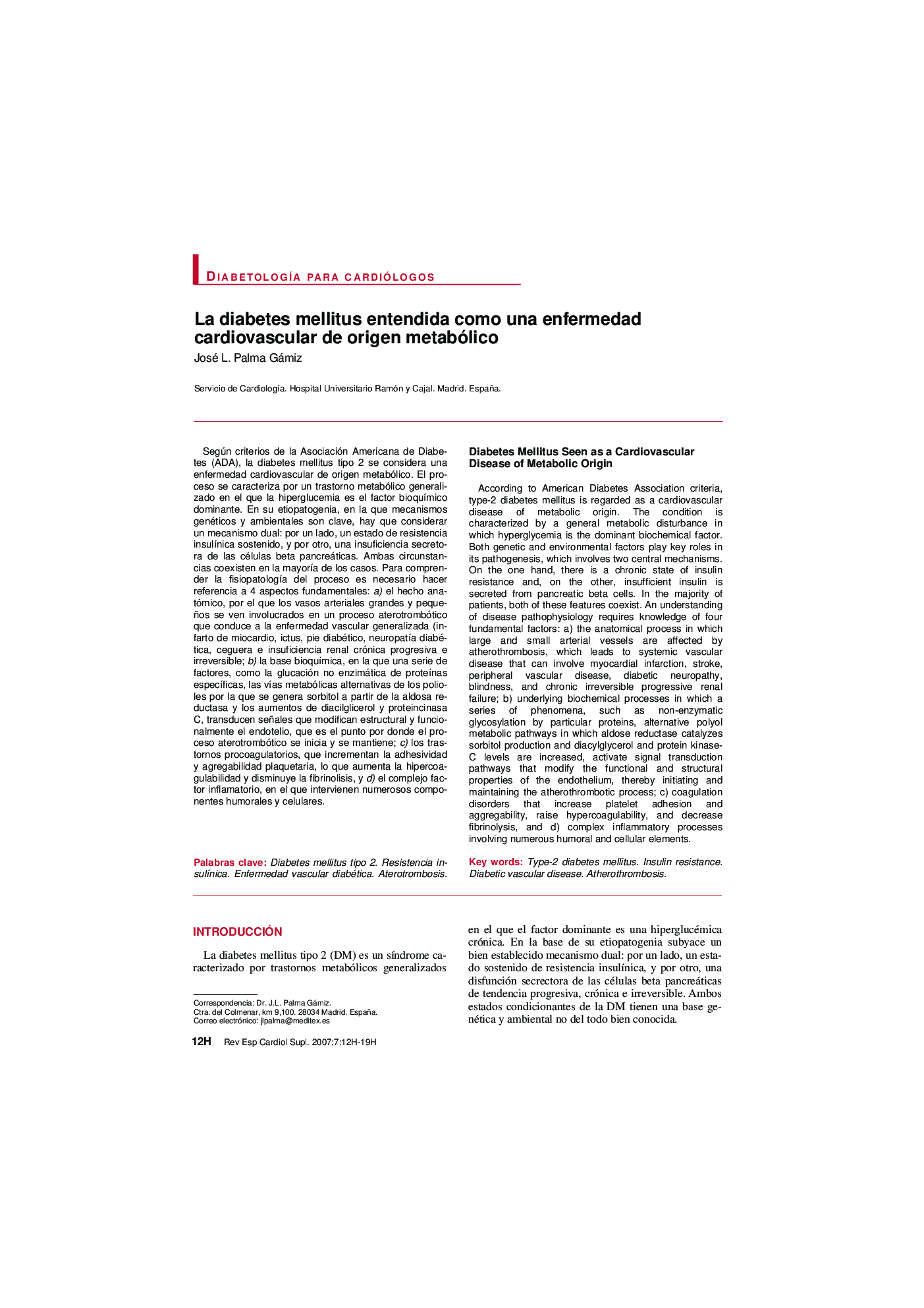 La diabetes mellitus entendida como una enfermedad cardiovascular de origen metabólico