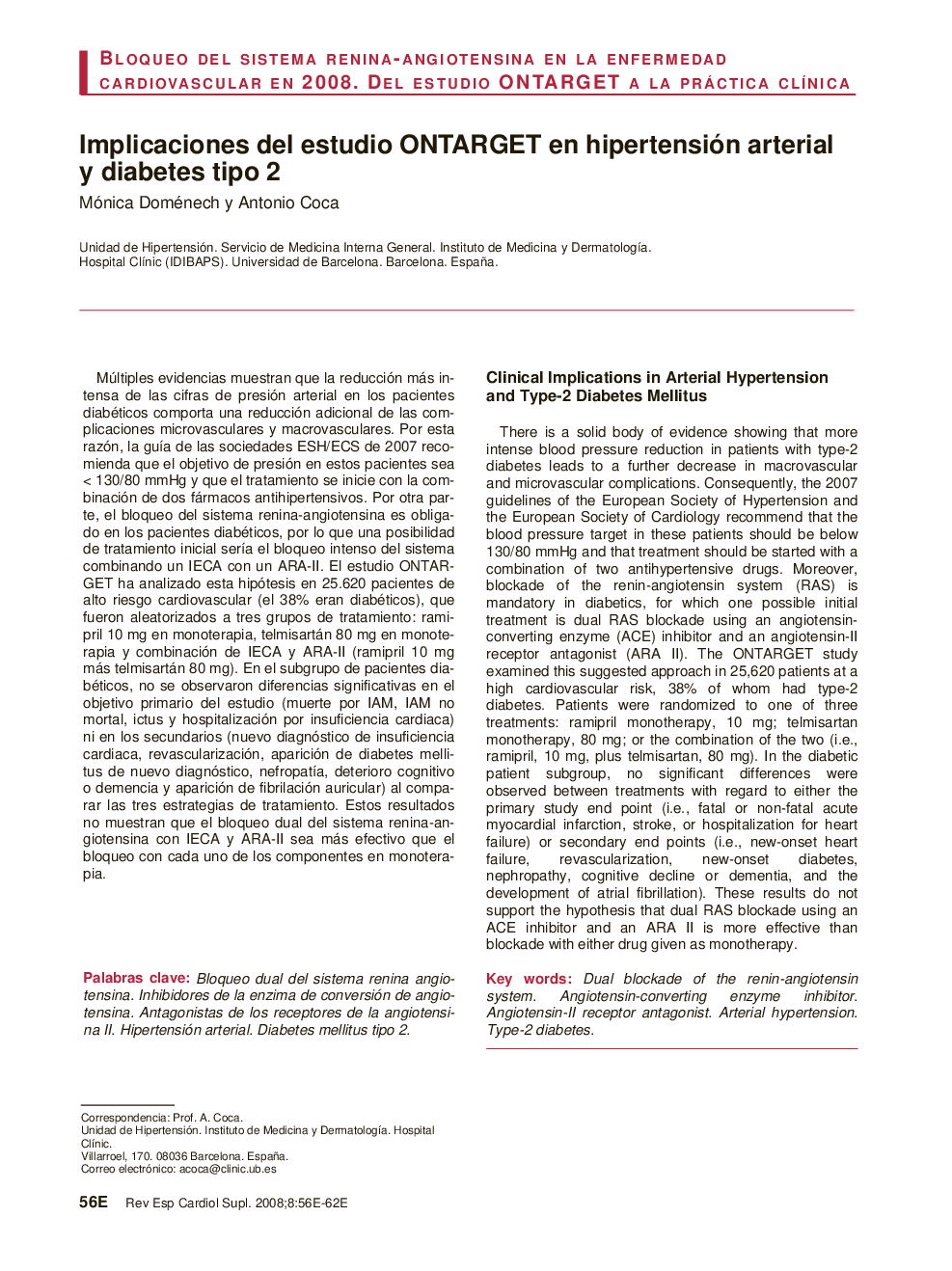 Implicaciones del estudio ONTARGET en hipertensión arterial y diabetes tipo 2