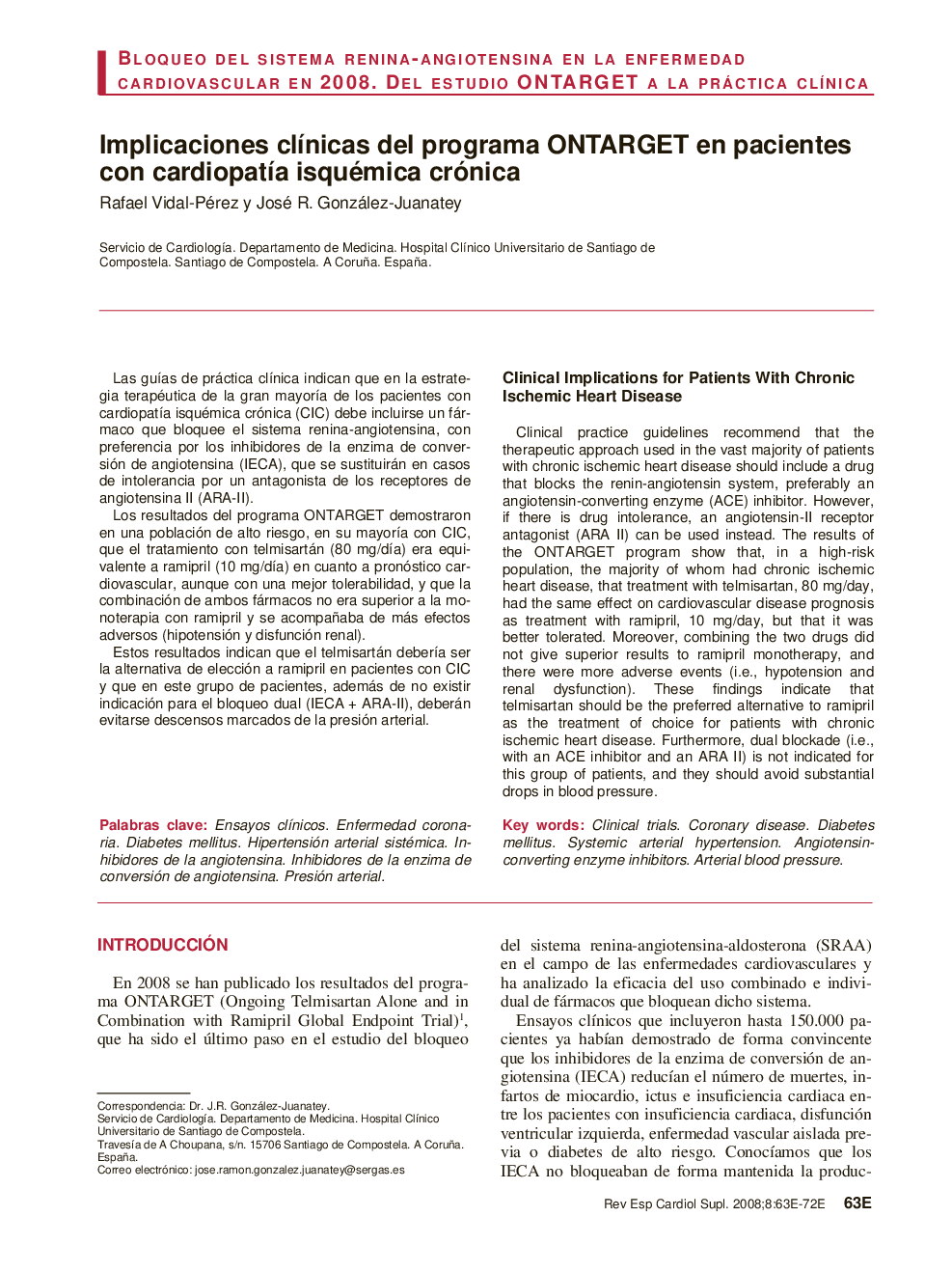 Implicaciones clÃ­nicas del programa ONTARGET en pacientes con cardiopatÃ­a isquémica crónica