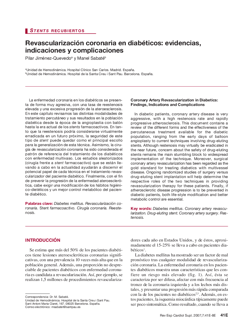 Revascularización coronaria en diabéticos: evidencias, indicaciones y complicaciones