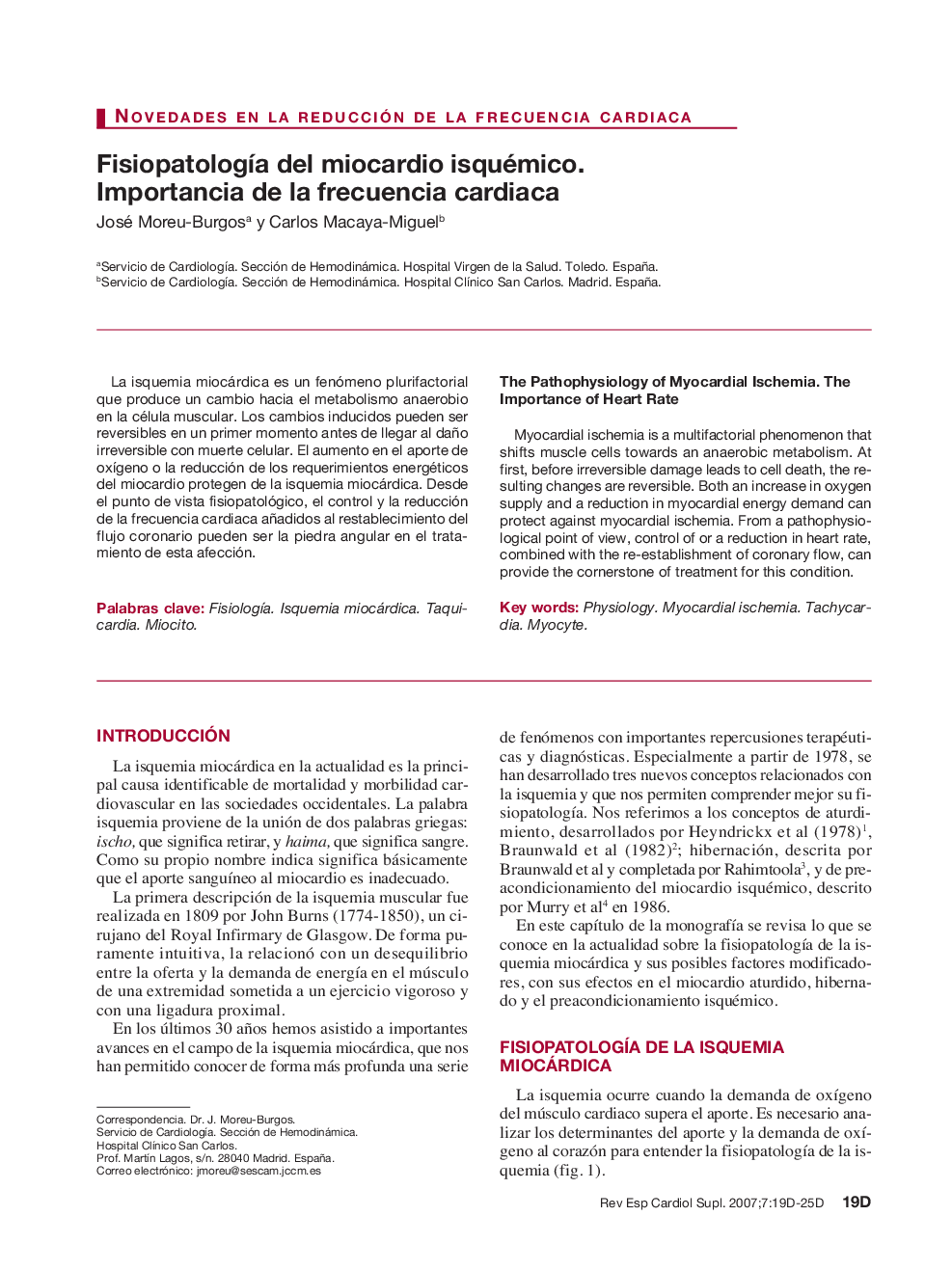 FisiopatologÃ­a del miocardio isquémico. Importancia de la frecuencia cardiaca