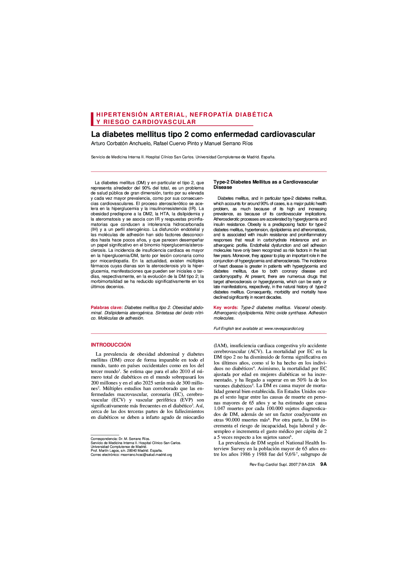 La diabetes mellitus tipo 2 como enfermedad cardiovascular