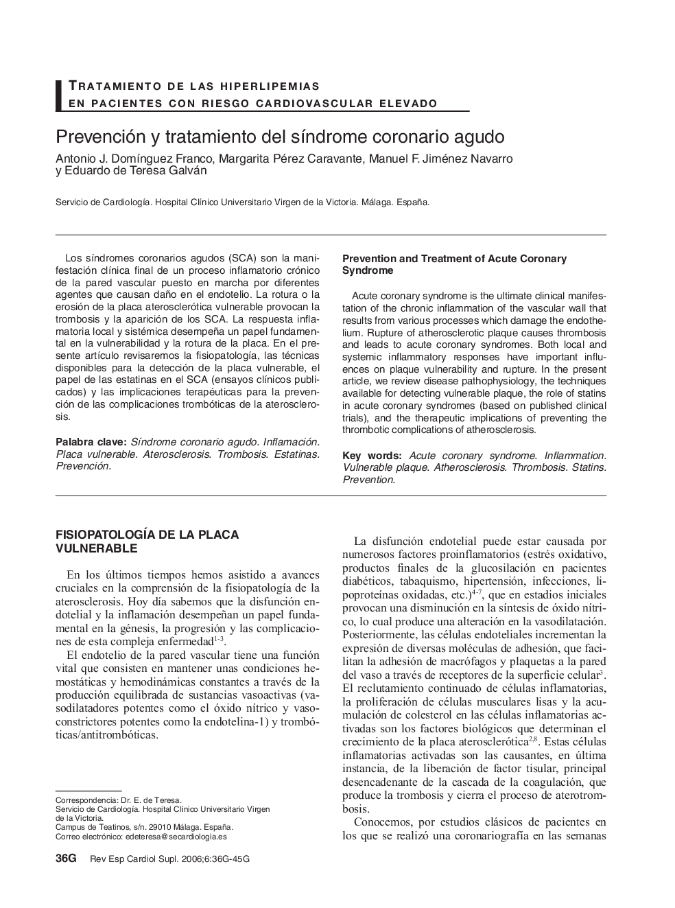 Prevención y tratamiento del sÃ­ndrome coronario agudo