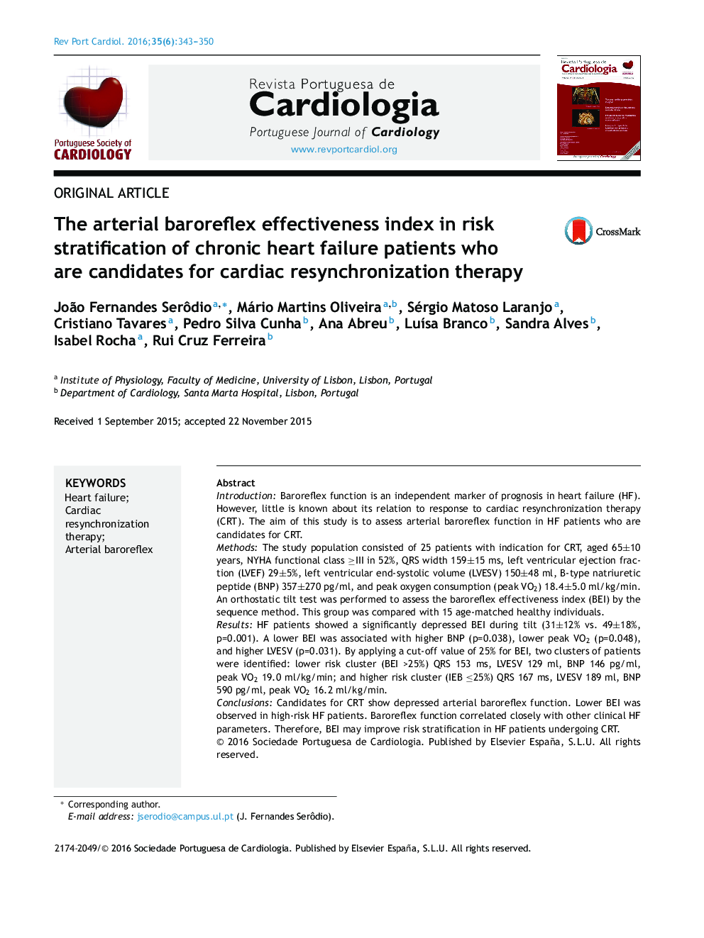 The arterial baroreflex effectiveness index in risk stratification of chronic heart failure patients who are candidates for cardiac resynchronization therapy