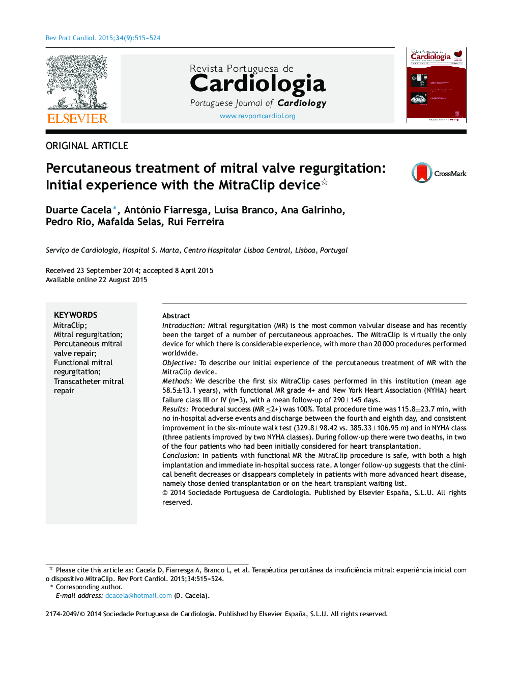 Percutaneous treatment of mitral valve regurgitation: Initial experience with the MitraClip device 