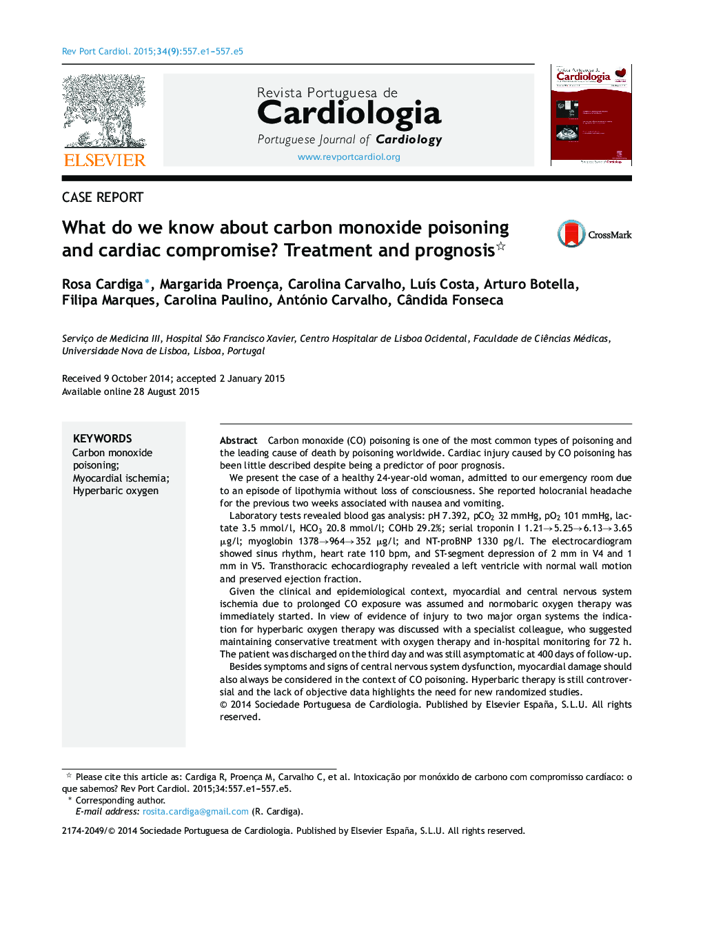 What do we know about carbon monoxide poisoning and cardiac compromise? Treatment and prognosis