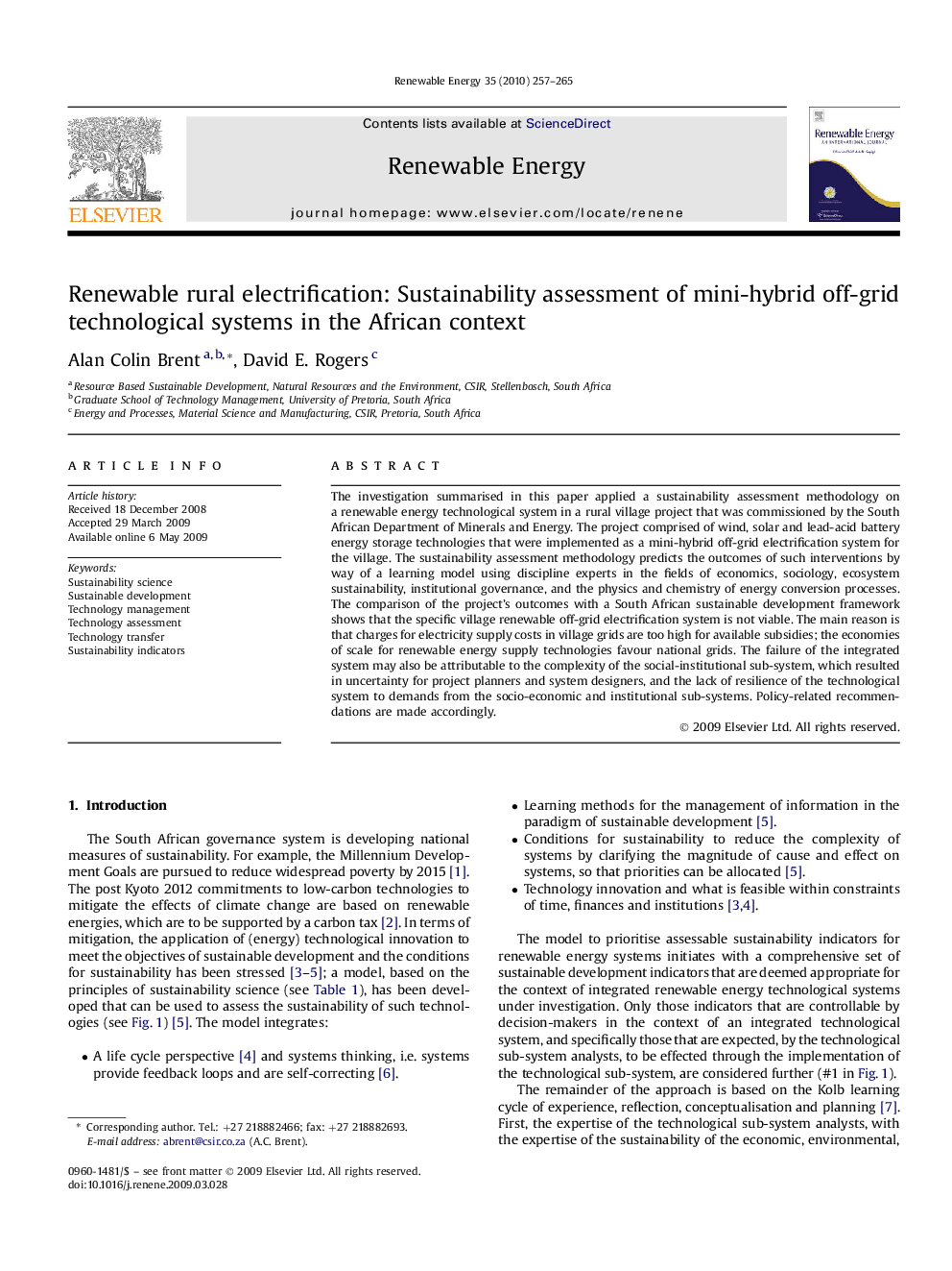 Renewable rural electrification: Sustainability assessment of mini-hybrid off-grid technological systems in the African context