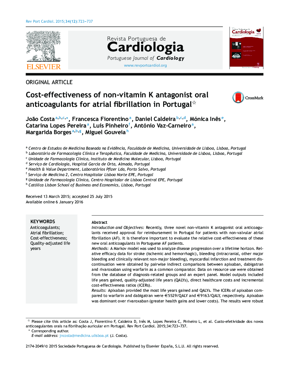 Cost-effectiveness of non-vitamin K antagonist oral anticoagulants for atrial fibrillation in PortugalCost-effectiveness of new oral anticoagulants in Portuguese atrial fibrillation patients