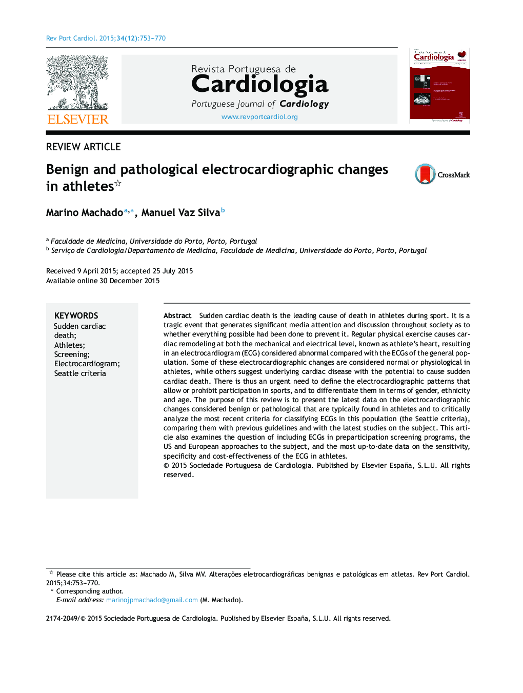 Benign and pathological electrocardiographic changes in athletesBenign and pathological electrocardiographic changes in athletes 