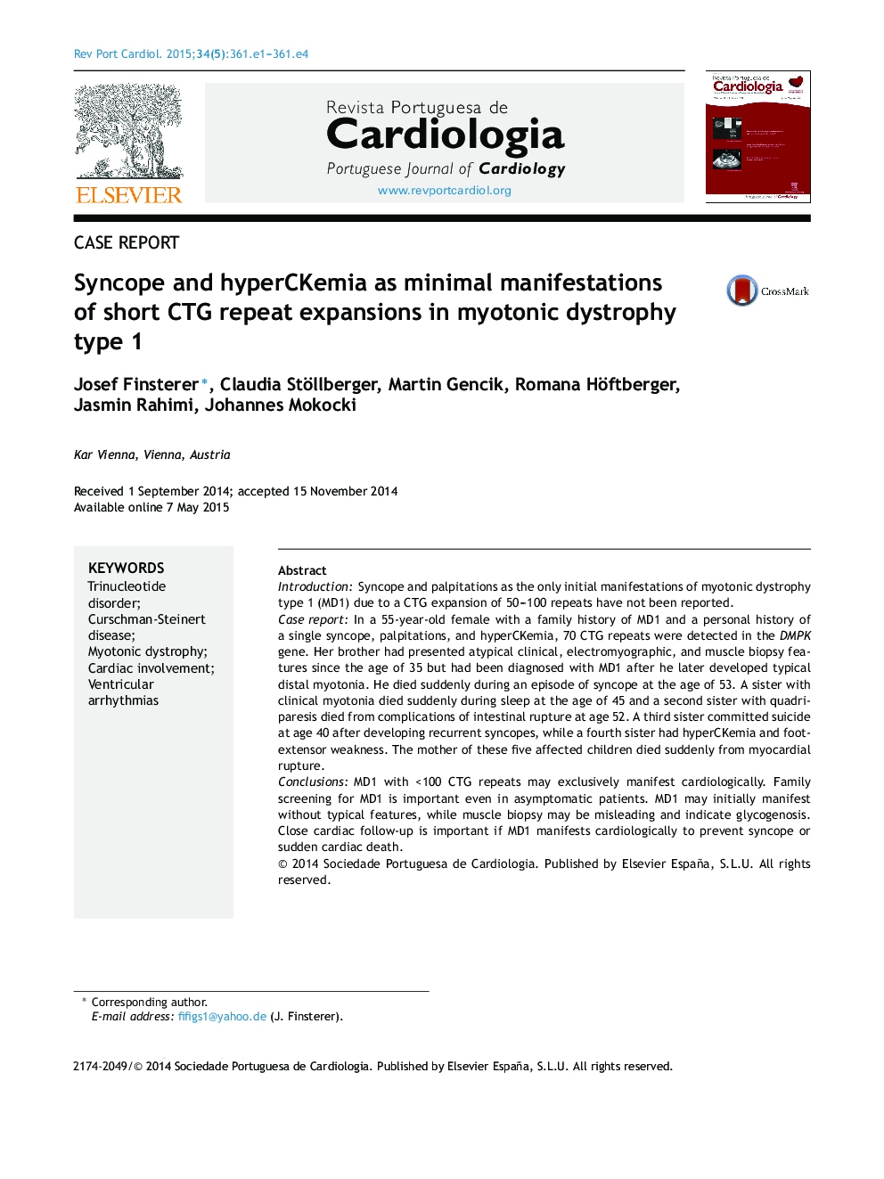 Syncope and hyperCKemia as minimal manifestations of short CTG repeat expansions in myotonic dystrophy type 1