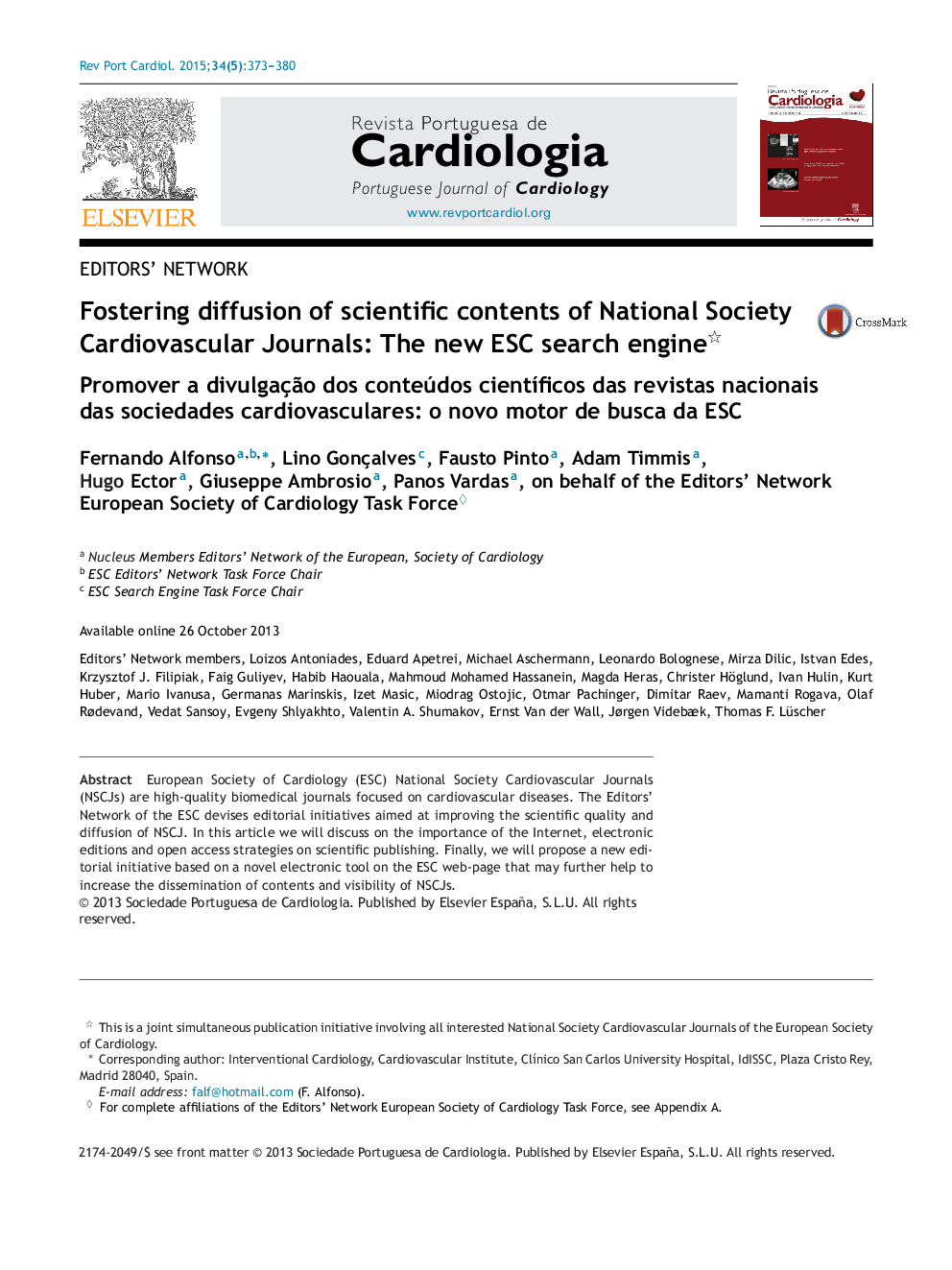 Fostering diffusion of scientific contents of National Society Cardiovascular Journals: The new ESC search engine