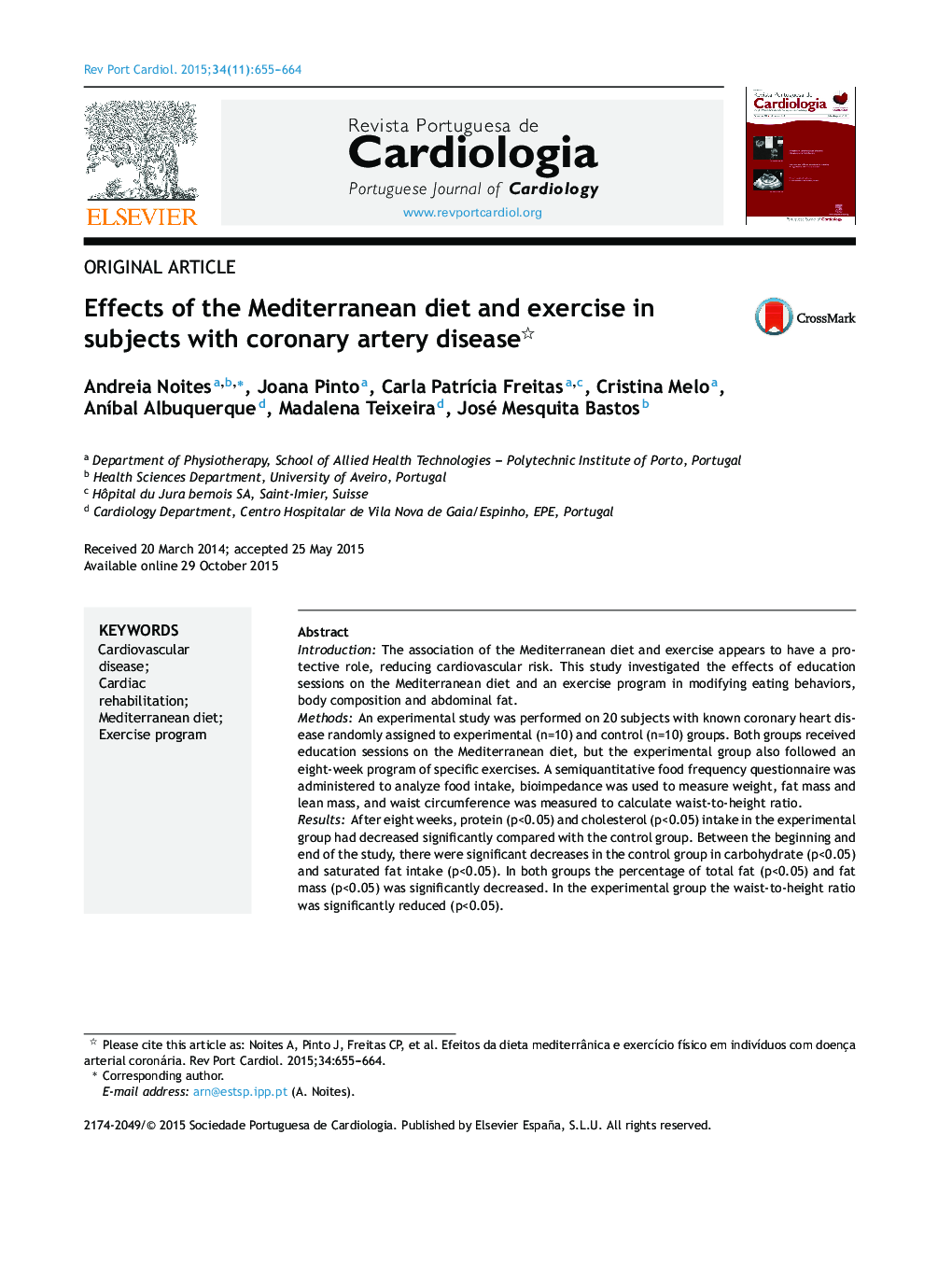 Effects of the Mediterranean diet and exercise in subjects with coronary artery disease