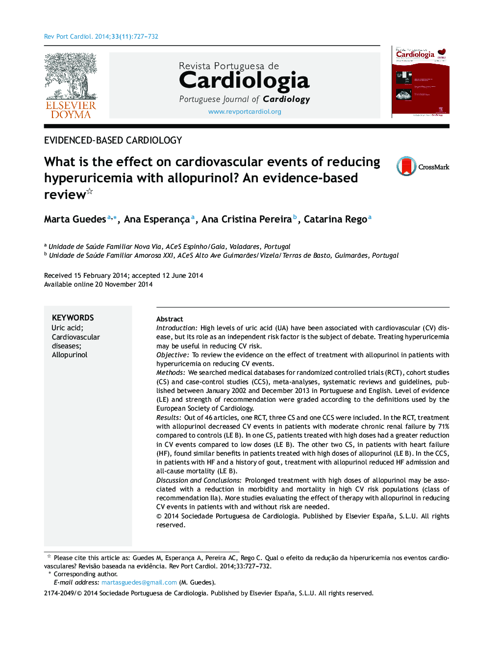 What is the effect on cardiovascular events of reducing hyperuricemia with allopurinol? An evidence-based review 