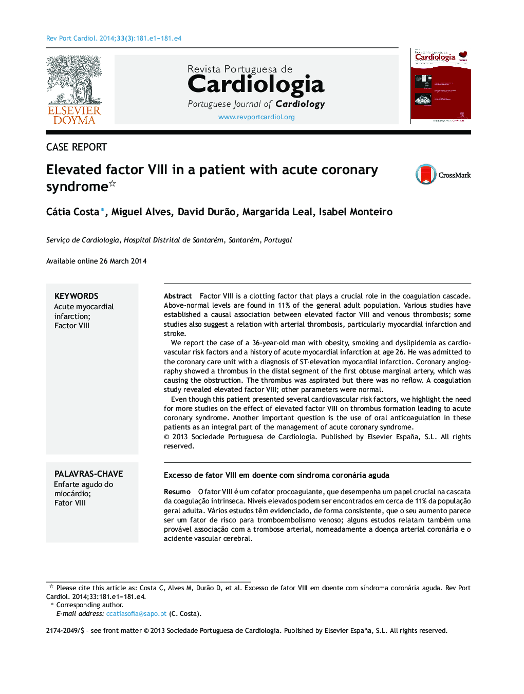 Elevated factor VIII in a patient with acute coronary syndrome