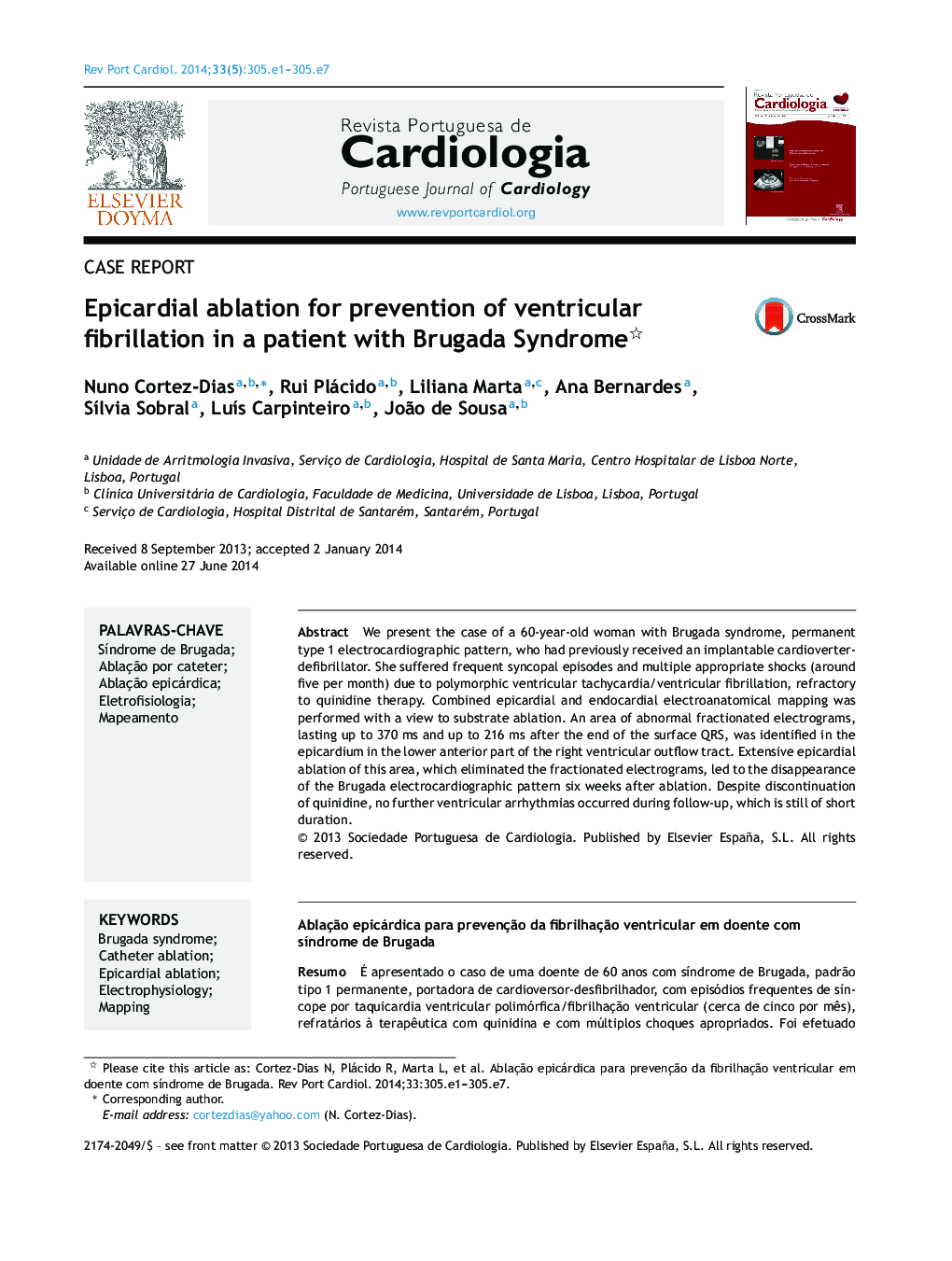 Epicardial ablation for prevention of ventricular fibrillation in a patient with Brugada Syndrome