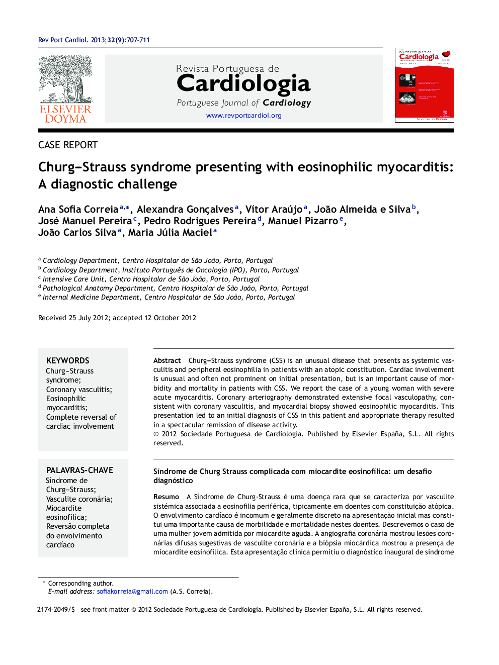 Churg-Strauss syndrome presenting with eosinophilic myocarditis: A diagnostic challenge