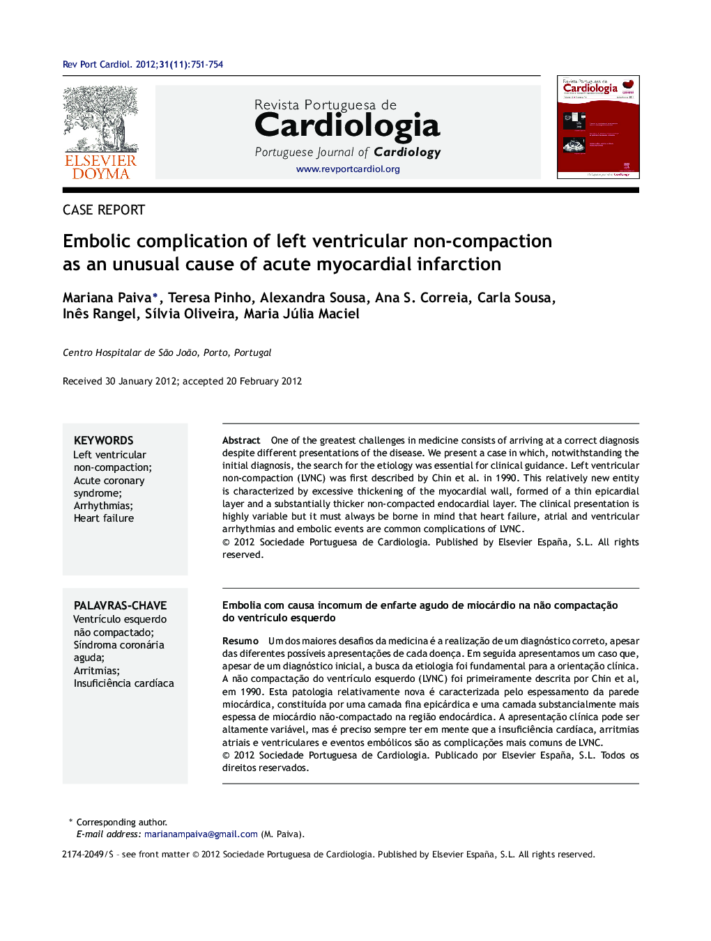 Embolic complication of left ventricular non-compaction as an unusual cause of acute myocardial infarction
