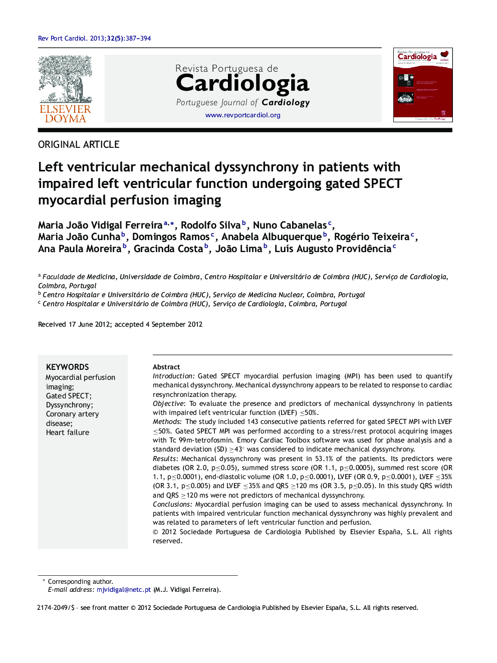Left ventricular mechanical dyssynchrony in patients with impaired left ventricular function undergoing gated SPECT myocardial perfusion imaging