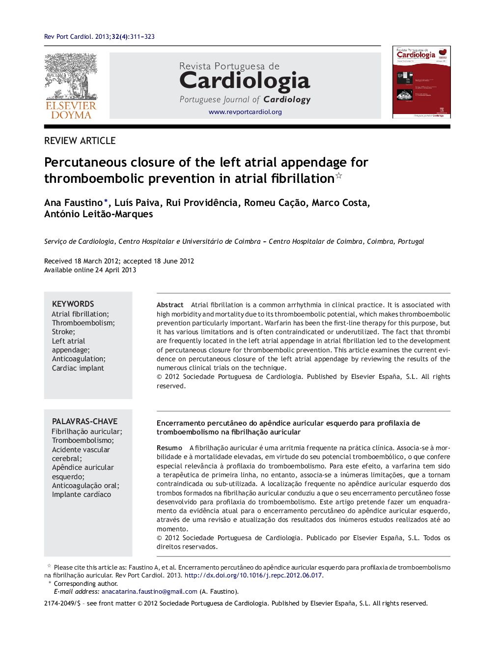 Percutaneous closure of the left atrial appendage for thromboembolic prevention in atrial fibrillation 