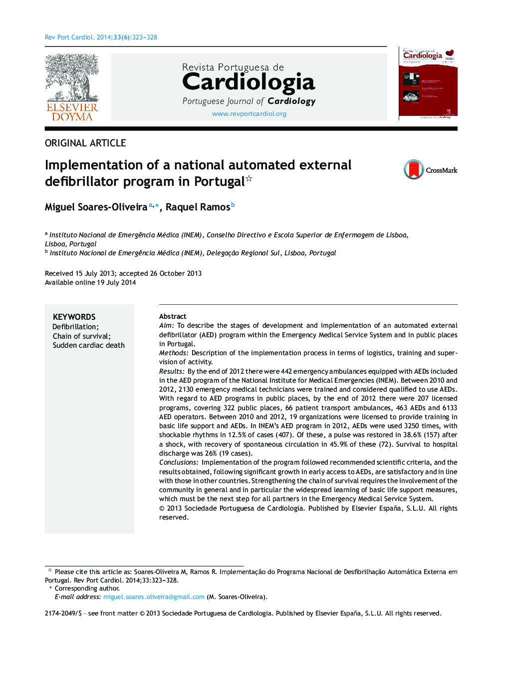 Implementation of a national automated external defibrillator program in Portugal 