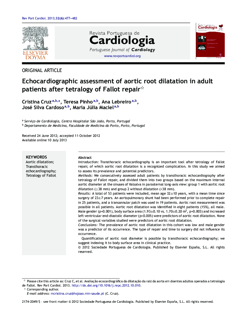 Echocardiographic assessment of aortic root dilatation in adult patients after tetralogy of Fallot repair 