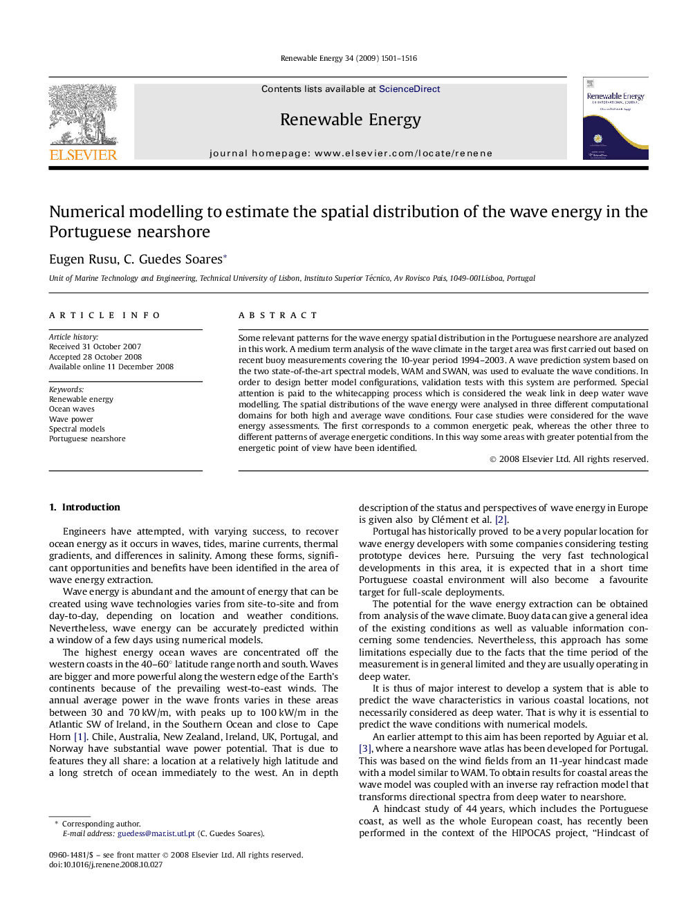 Numerical modelling to estimate the spatial distribution of the wave energy in the Portuguese nearshore