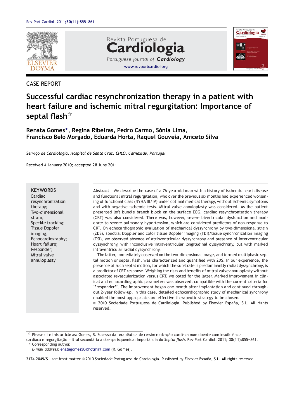 Successful cardiac resynchronization therapy in a patient with heart failure and ischemic mitral regurgitation: Importance of septal flash 